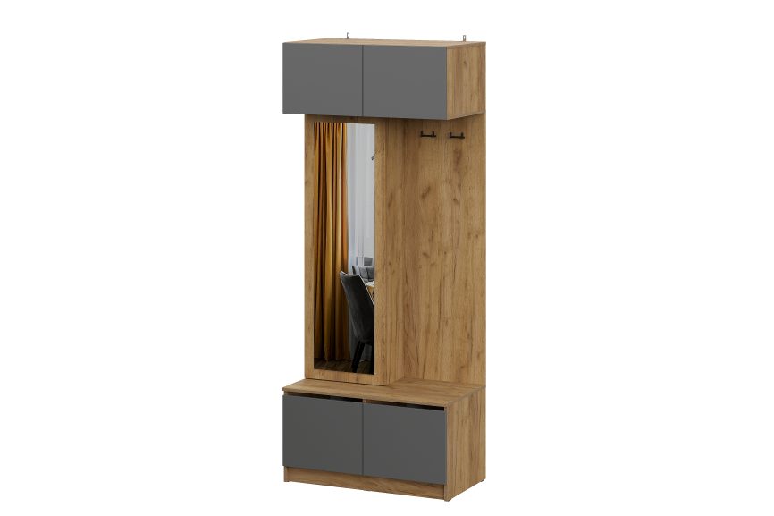 AVIGNON Hanger with mirror Graphite / Golden oak