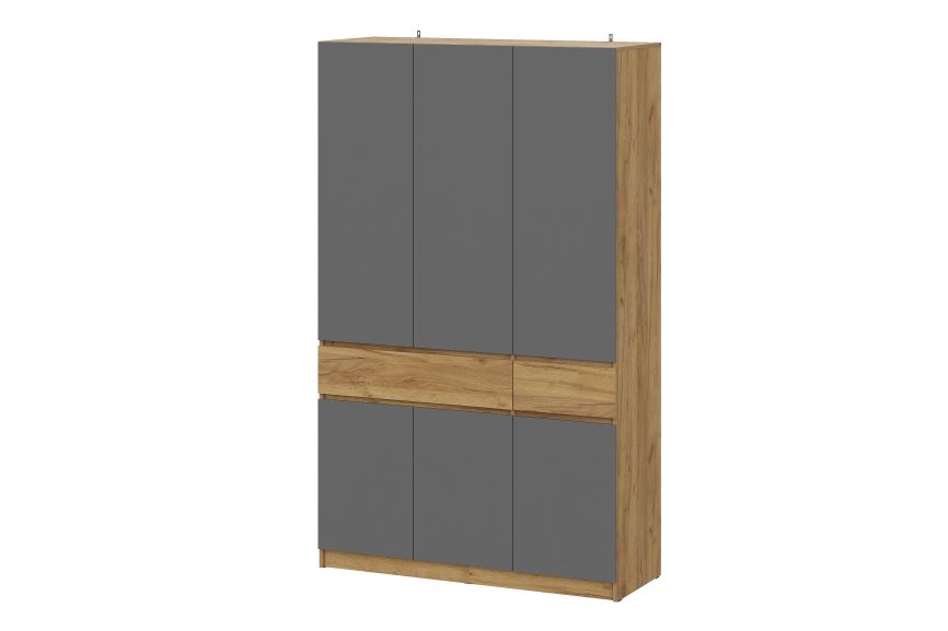 AVIGNON Cabinet 3-Doors with 2-drawers Graphite / Golden oak