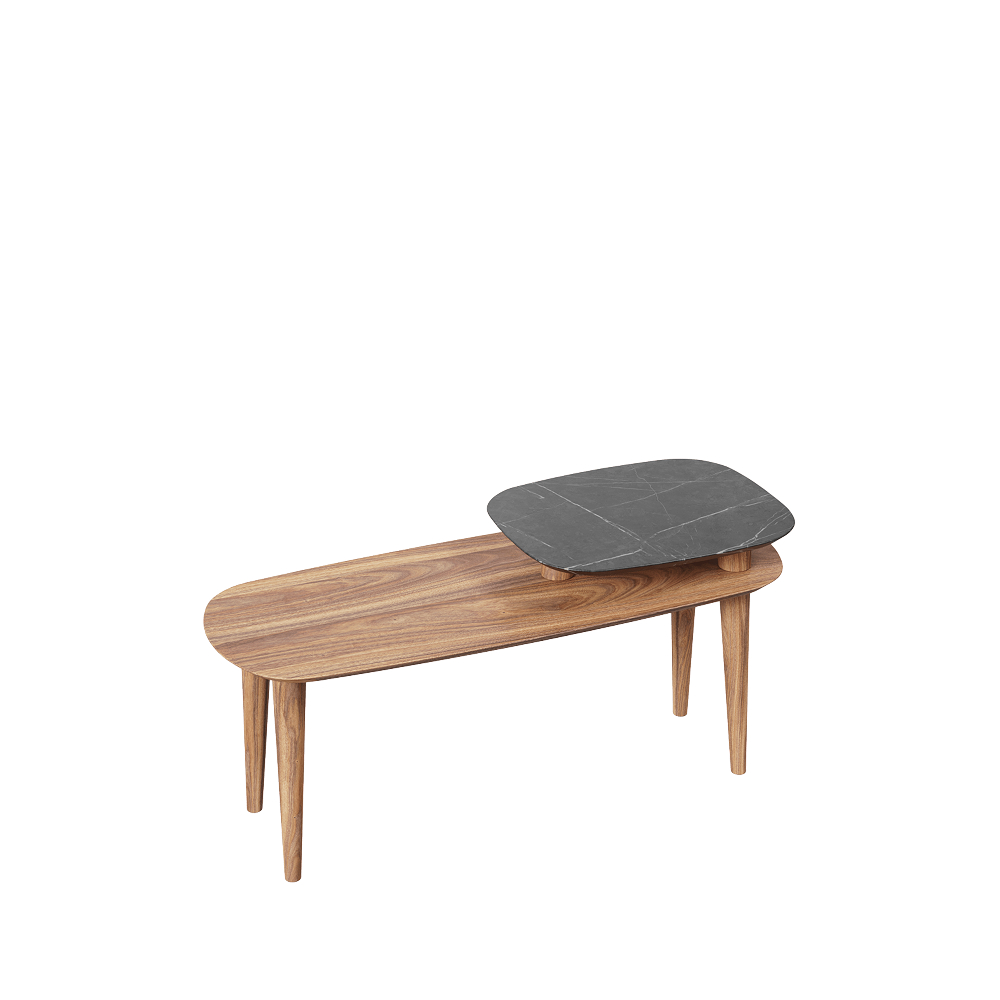 Coffee table type 4 high Marble black/textured walnut