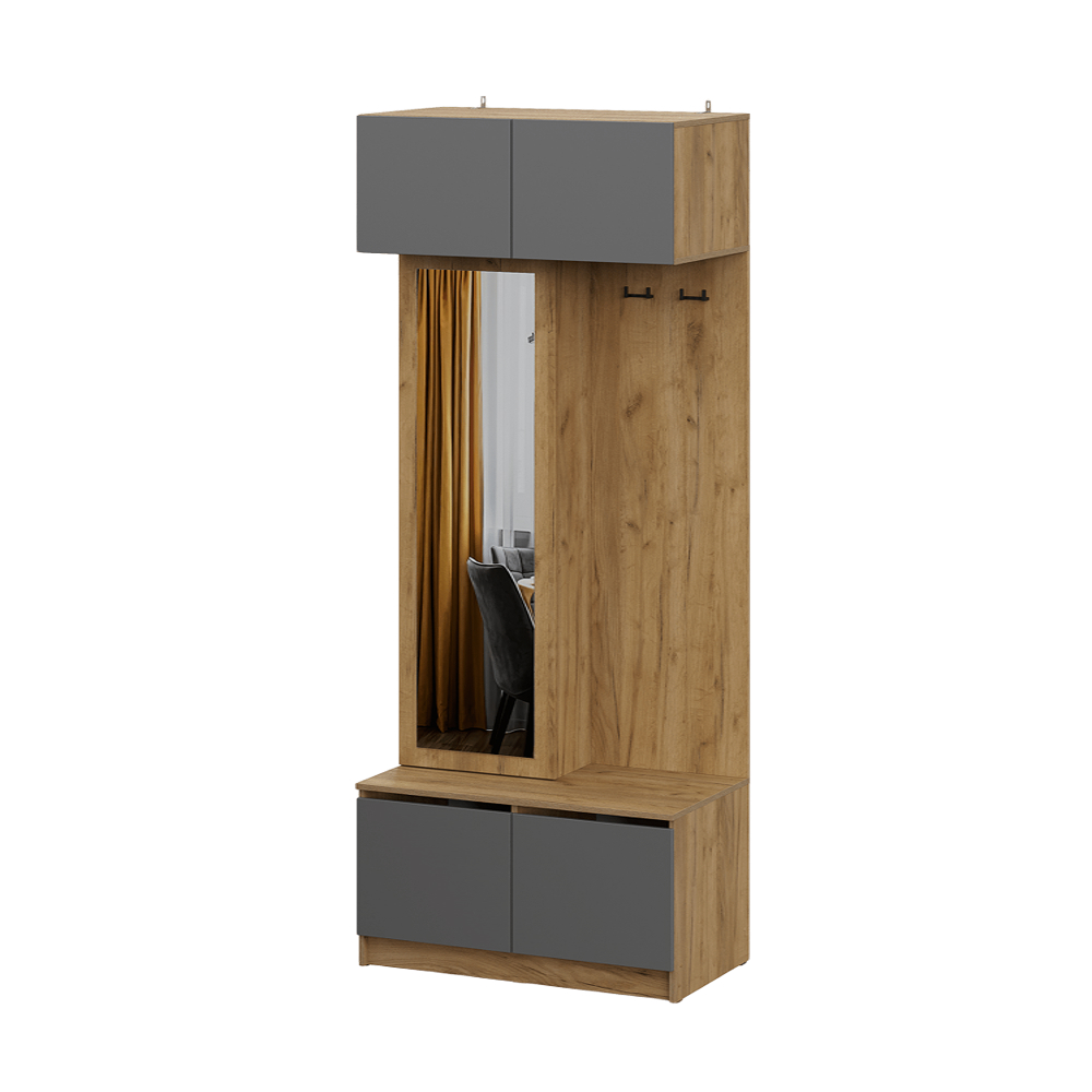AVIGNON Hanger with mirror Graphite / Golden oak