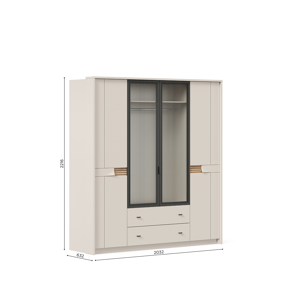 NILS 4-Door Cabinet with glass doors Cashmere/Tortuga Oak