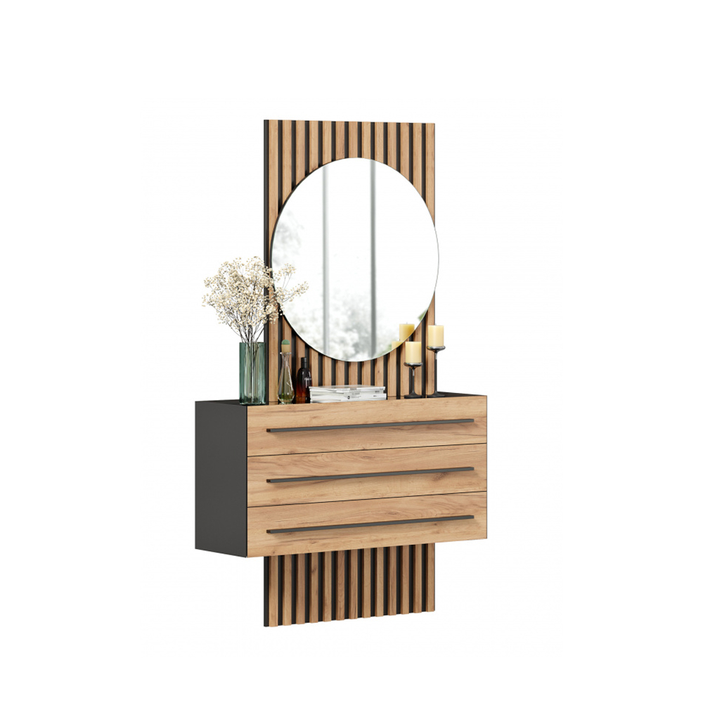 NAPOLI Cabinet with mirror L Black/Golden Oak