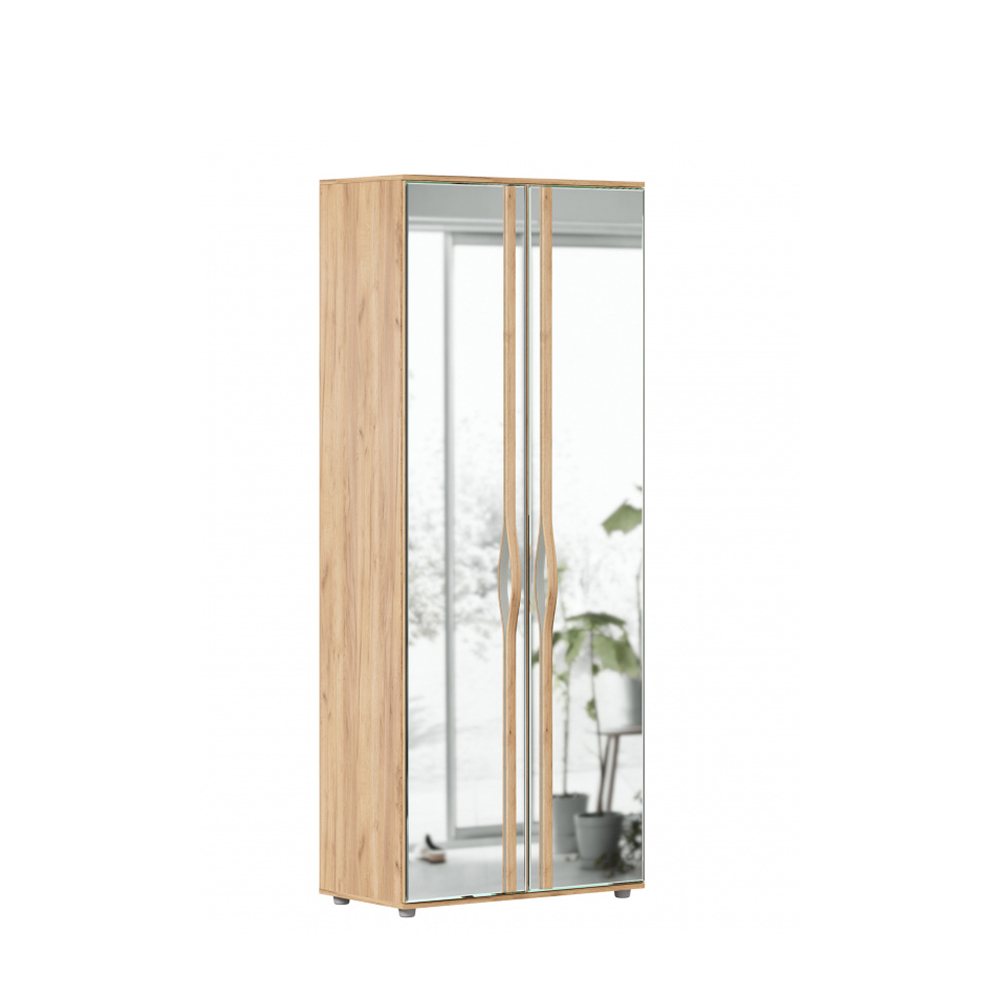 MARTHA-2 2-Door Wardrobe with mirror Golden Oak/White