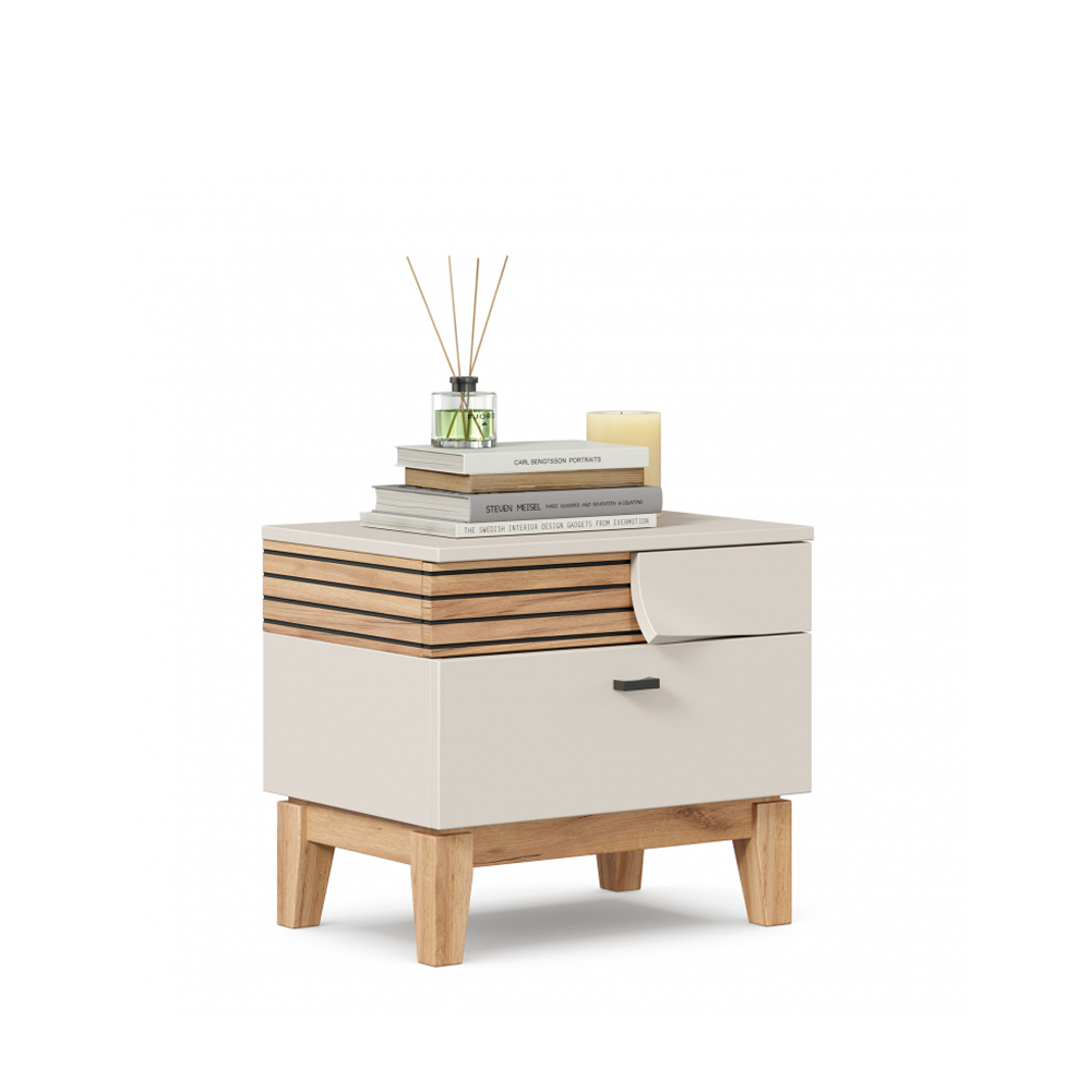 NILS Bedside table left Cashmere/Tortuga Oak