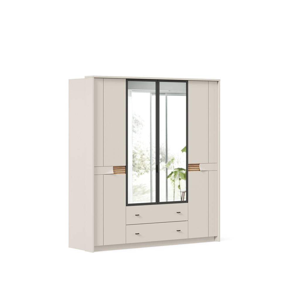 NILS 4-Doors Cabinet with mirrored doors cashmere / Tortuga oak