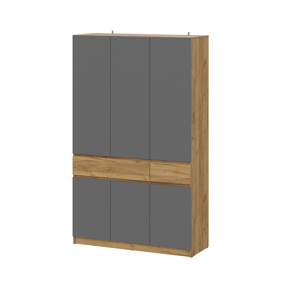 AVIGNON Cabinet 3-Doors with 2-drawers Graphite / Golden oak